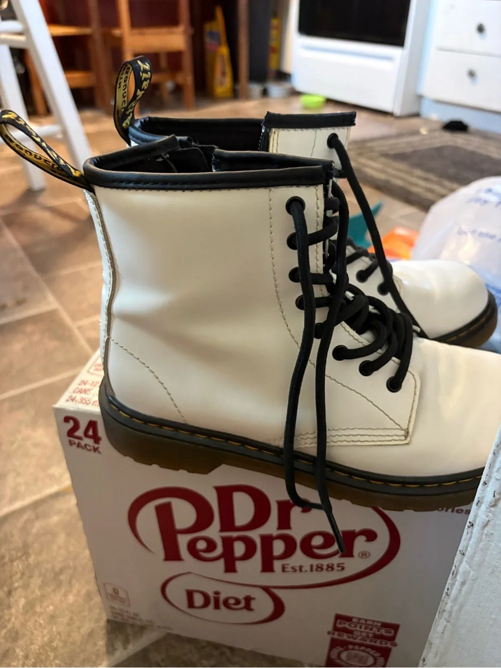 Youth size 4 Doc dr Marten air wair white leather Boots with Black Accents